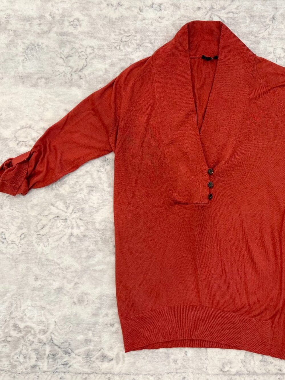 Ann Taylor Rust Red Shawl Collar Knit Tunic Sweater - Size Small